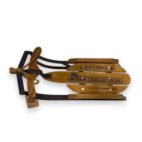 Boyds Collection Sleigh Est 1979 Cold Winters Day Metal Sled Wood Bears With Tag - Picture 1 of 12